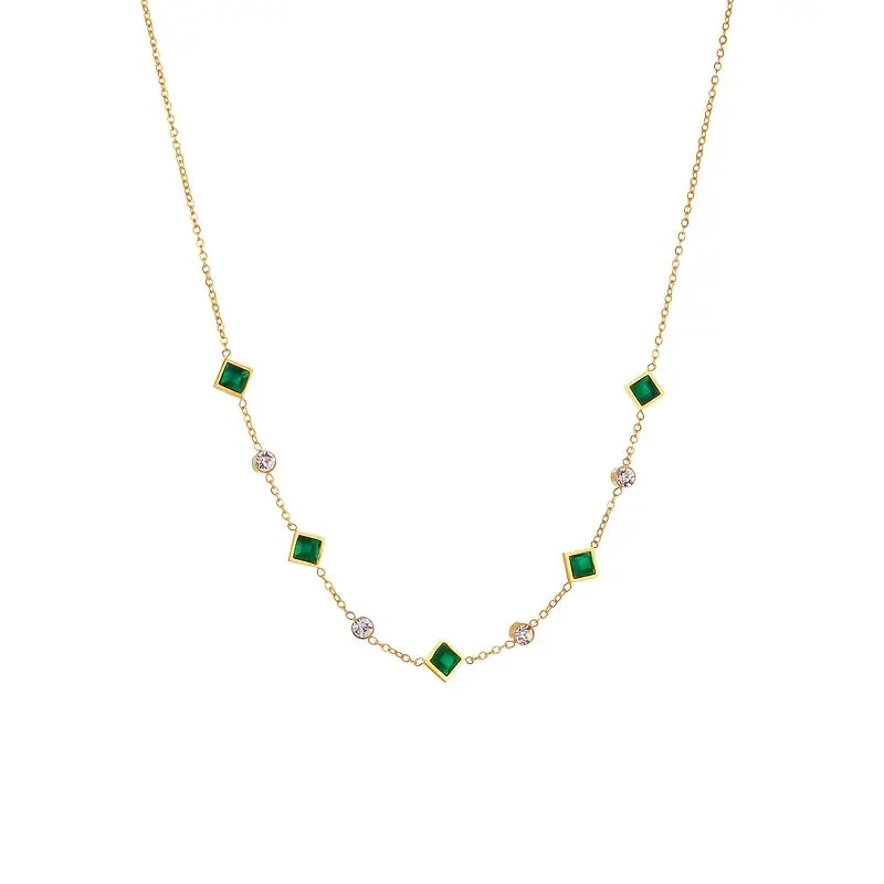 Colar em ouro com cristais verdes e zircónias cúbicas - Evelina