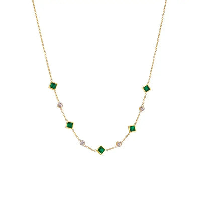 Colar em ouro com cristais verdes e zircónias cúbicas - Evelina