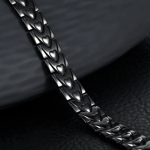 Pulseira em titânio e aço inoxidável com ímanes em forma de coração - Kronos