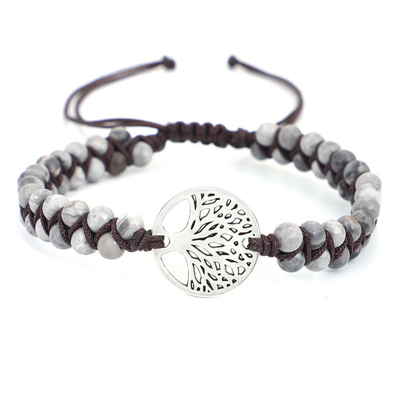 Pulseira de ioga entrançada com pendente da árvore da vida