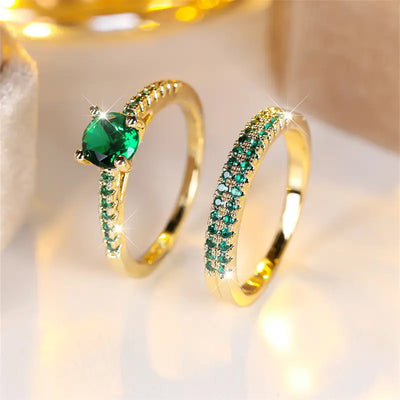 Conjunto de anéis duplos - Serena Emerald