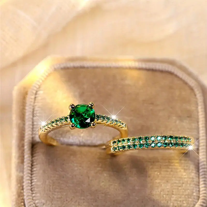Conjunto de anéis duplos - Serena Emerald