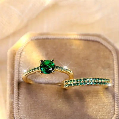 Conjunto de anéis duplos - Serena Emerald