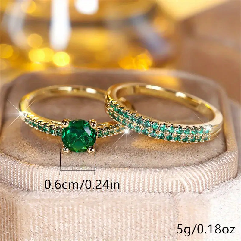 Conjunto de anéis duplos - Serena Emerald
