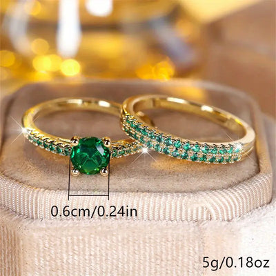 Conjunto de anéis duplos - Serena Emerald