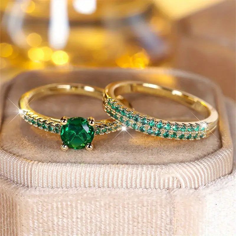 Conjunto de anéis duplos - Serena Emerald