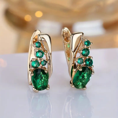 Brincos em ouro com pedras ovais verdes - Loredana
