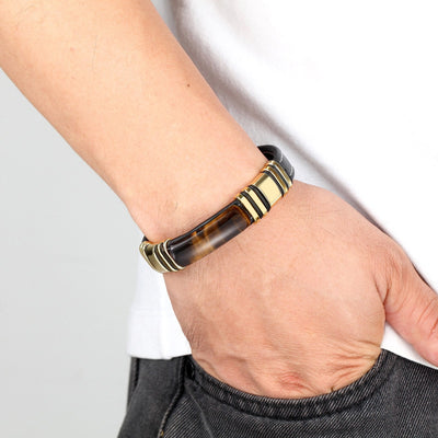 Pulseira de couro para homem com design magnético em aço inoxidável - Vulcan