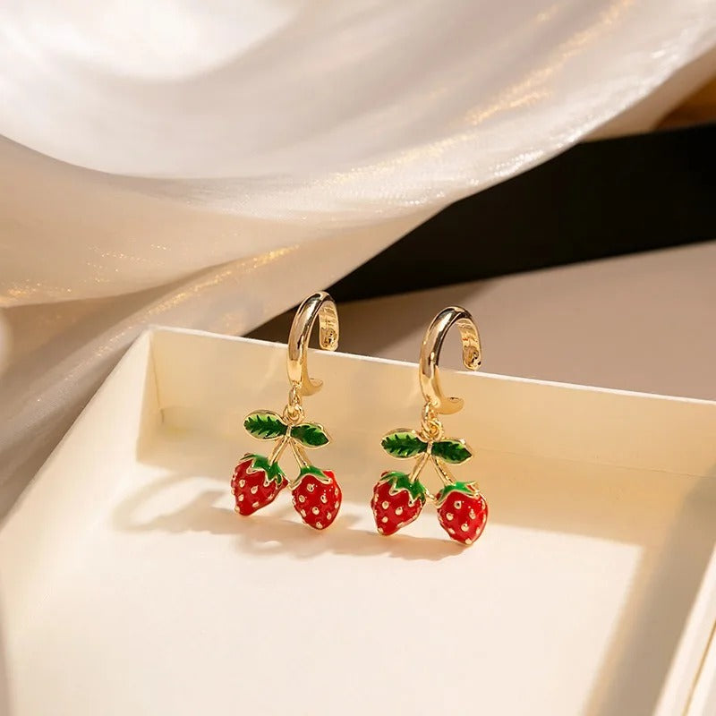 Brincos com pendente em forma de fruta, banhados a ouro e esmaltados, para senhora - Amelie