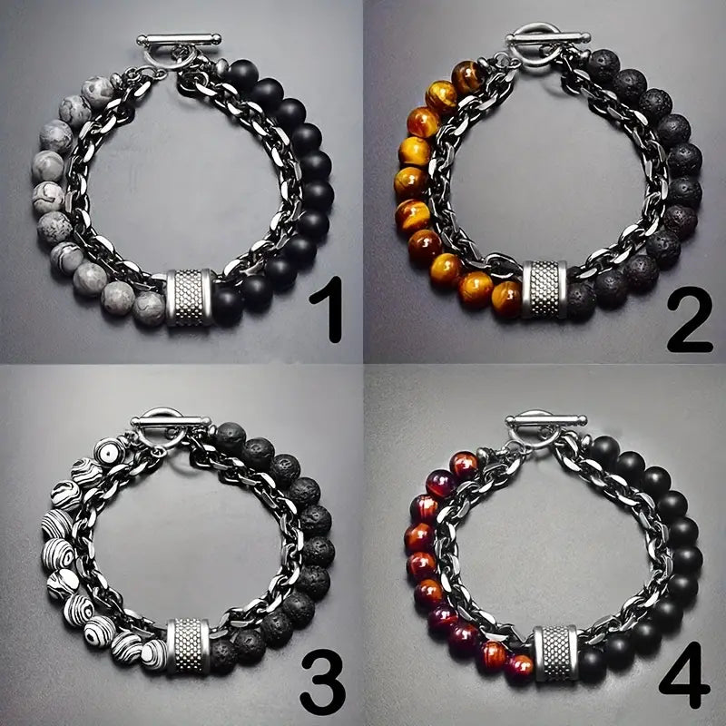 Pulseira de pérolas de tigre Steel Streaks