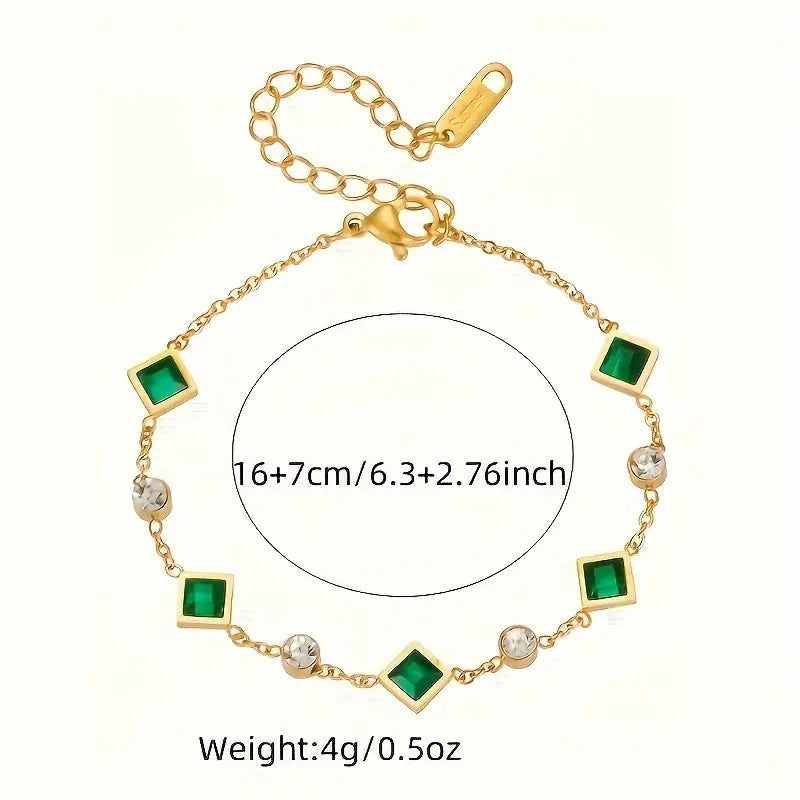 Pulseira dourada com cristais verdes e brancos - Ravenna