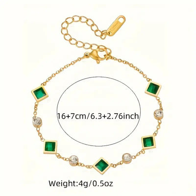 Pulseira dourada com cristais verdes e brancos - Ravenna