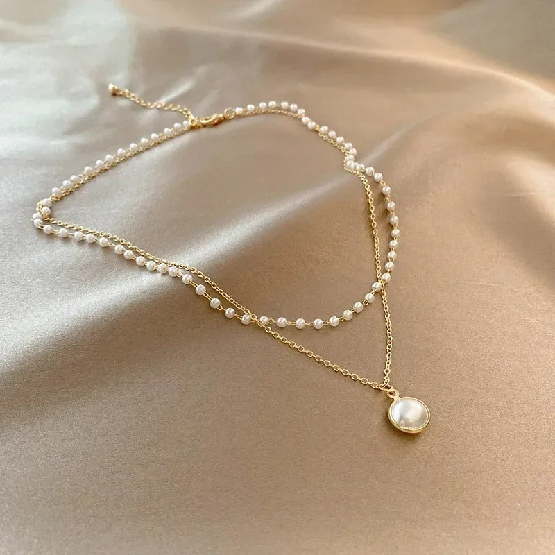 Colar de pérolas elegante de dois fios para senhora - Amelie