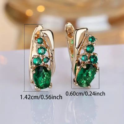 Brincos em ouro com pedras ovais verdes - Loredana