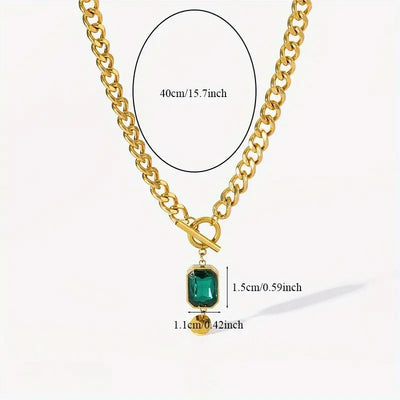 Colar dourado com corrente e pendente de cristal verde - Althea