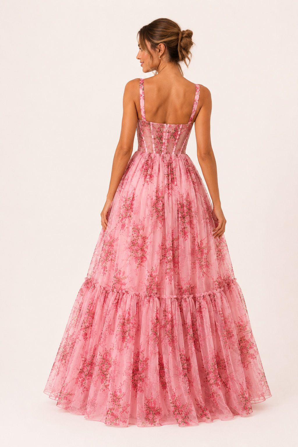Langes Kleid mit Blumendruck Korsett - Elira