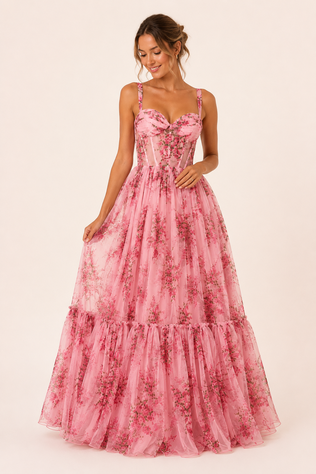 Langes Kleid mit Blumendruck Korsett - Elira