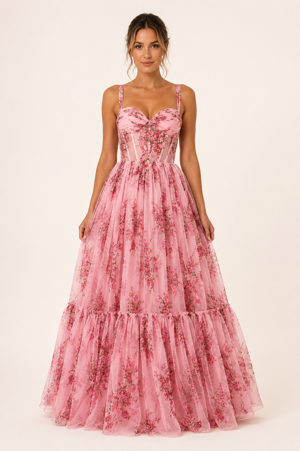 Langes Kleid mit Blumendruck Korsett - Elira