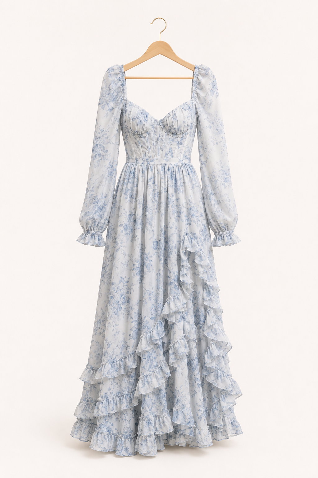 Langes elegantes geblümtes langärmeliges Kleid für Frauen - Romy