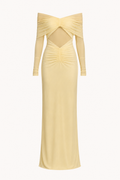 Langes Kleid Frau Hochzeitsgast nackte Schultern Schlitz Taille elegant - Helene
