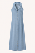Langes ärmelloses Denim-Kleid mit Knopfleiste - Elara