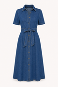Damen Midikleid Denim lässig mit Gürtel und Knöpfen - Klara