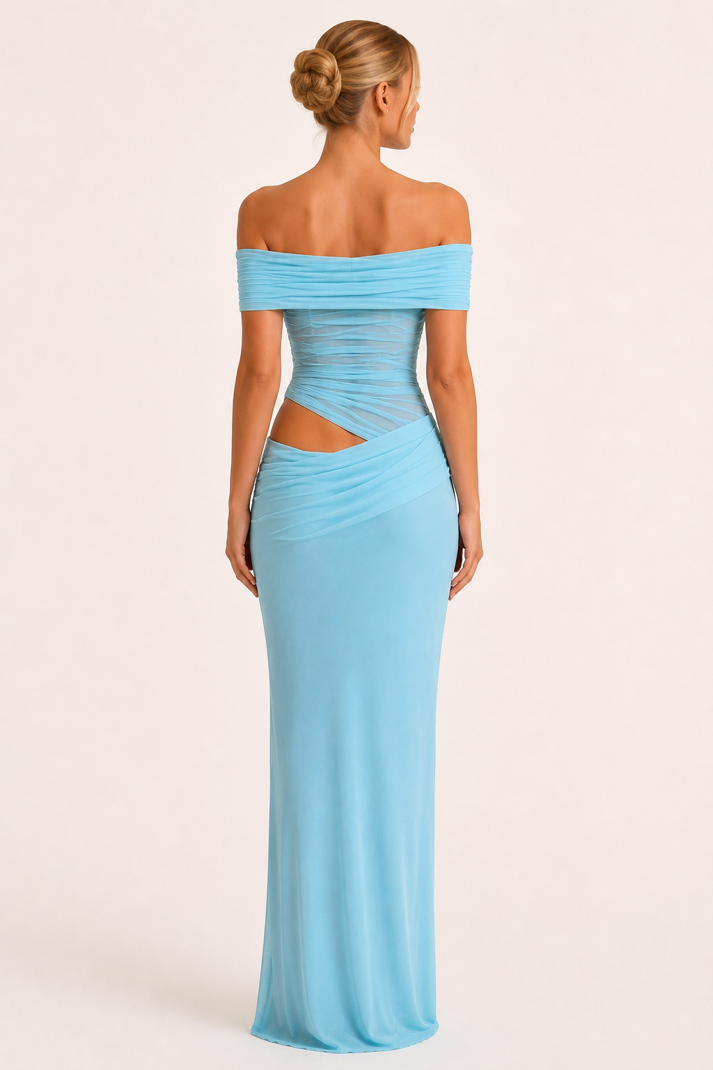 Langes Kleid für Frauen Hochzeitsgäste elegant off-the-shoulder Kleid mit Rüschen - Nadine
