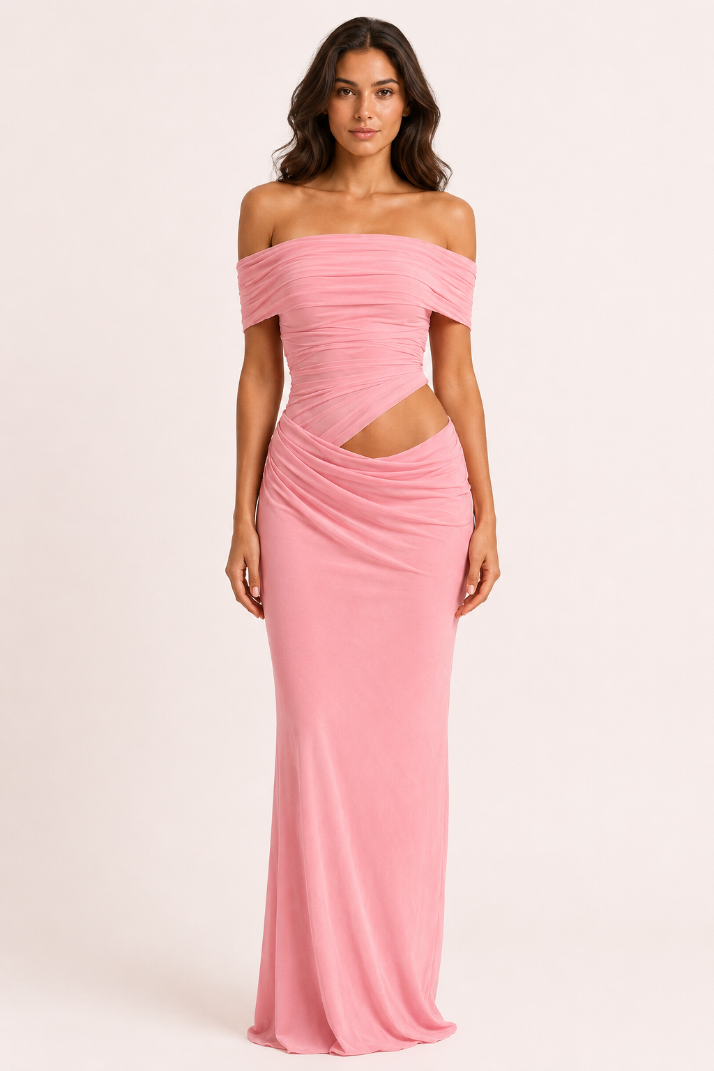 Langes Kleid für Frauen Hochzeitsgäste elegant off-the-shoulder Kleid mit Rüschen - Nadine