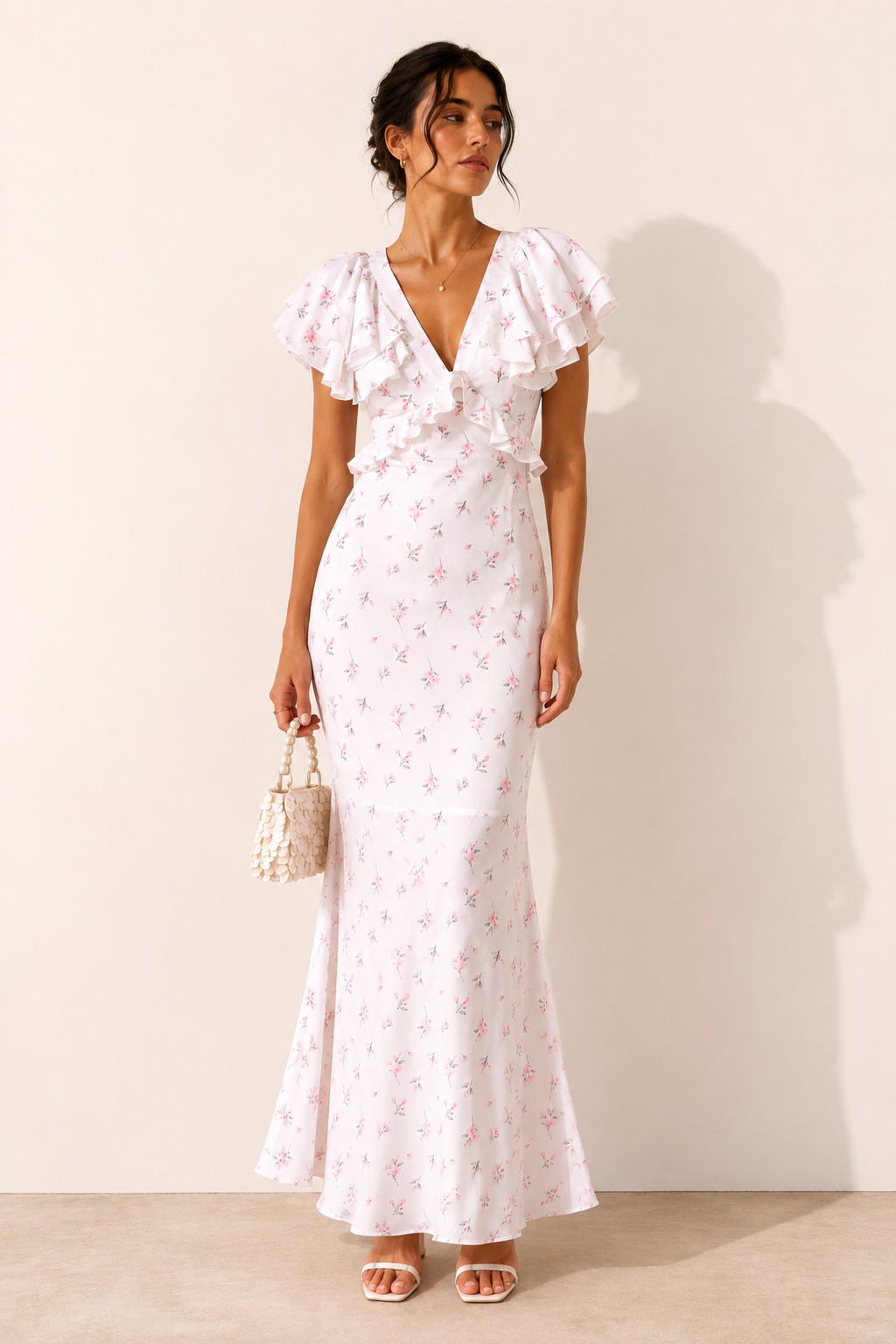 Damen Midikleid mit Blumendruck Rüsche elegant lässig - Hedda