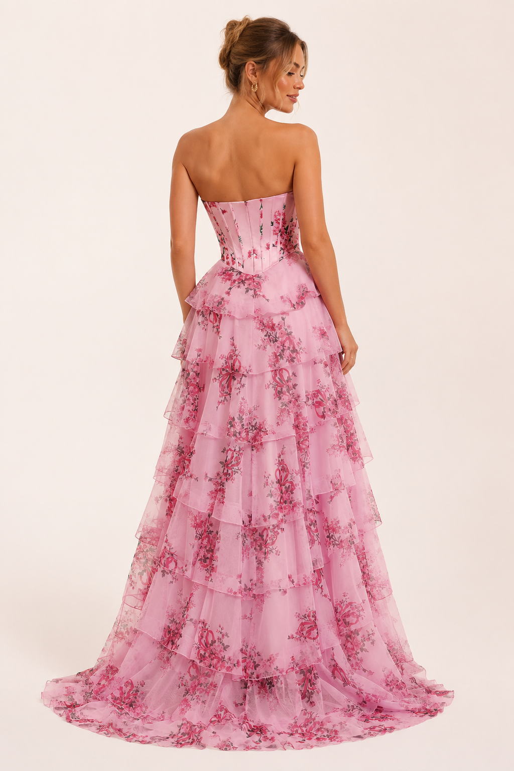 Langes Kleid mit Blumendruck Korsett - Elira