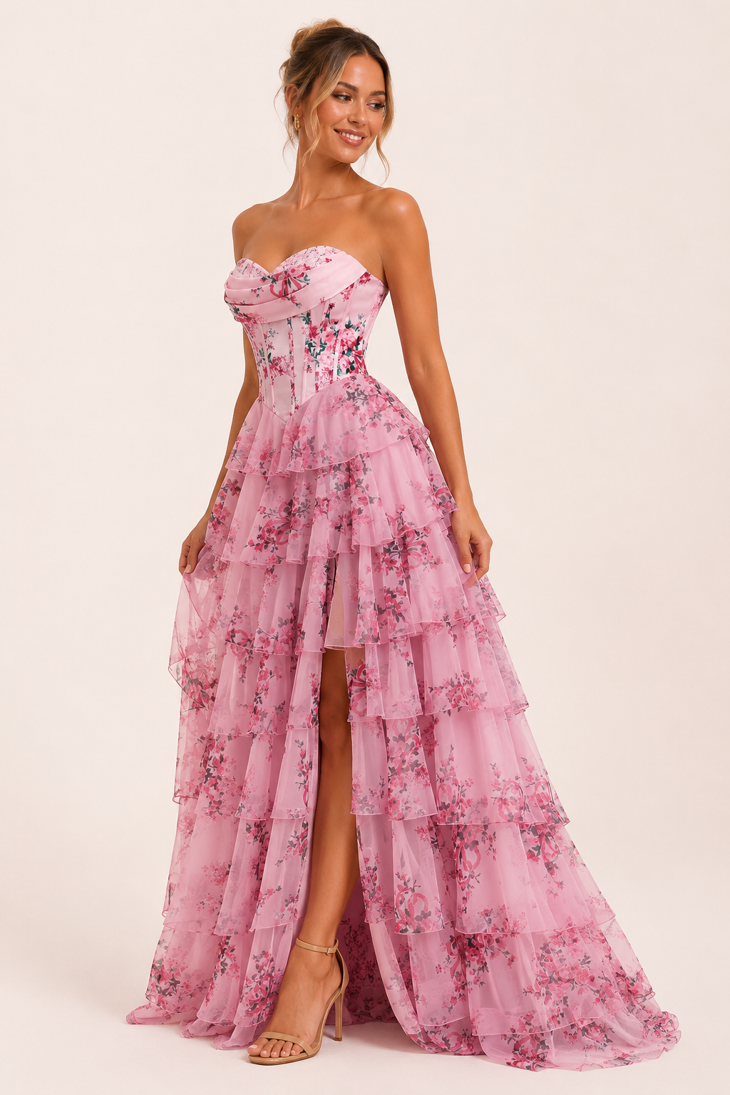 Langes Kleid mit Blumendruck Korsett - Elira