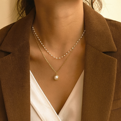 Colar de pérolas elegante de dois fios para senhora - Amelie