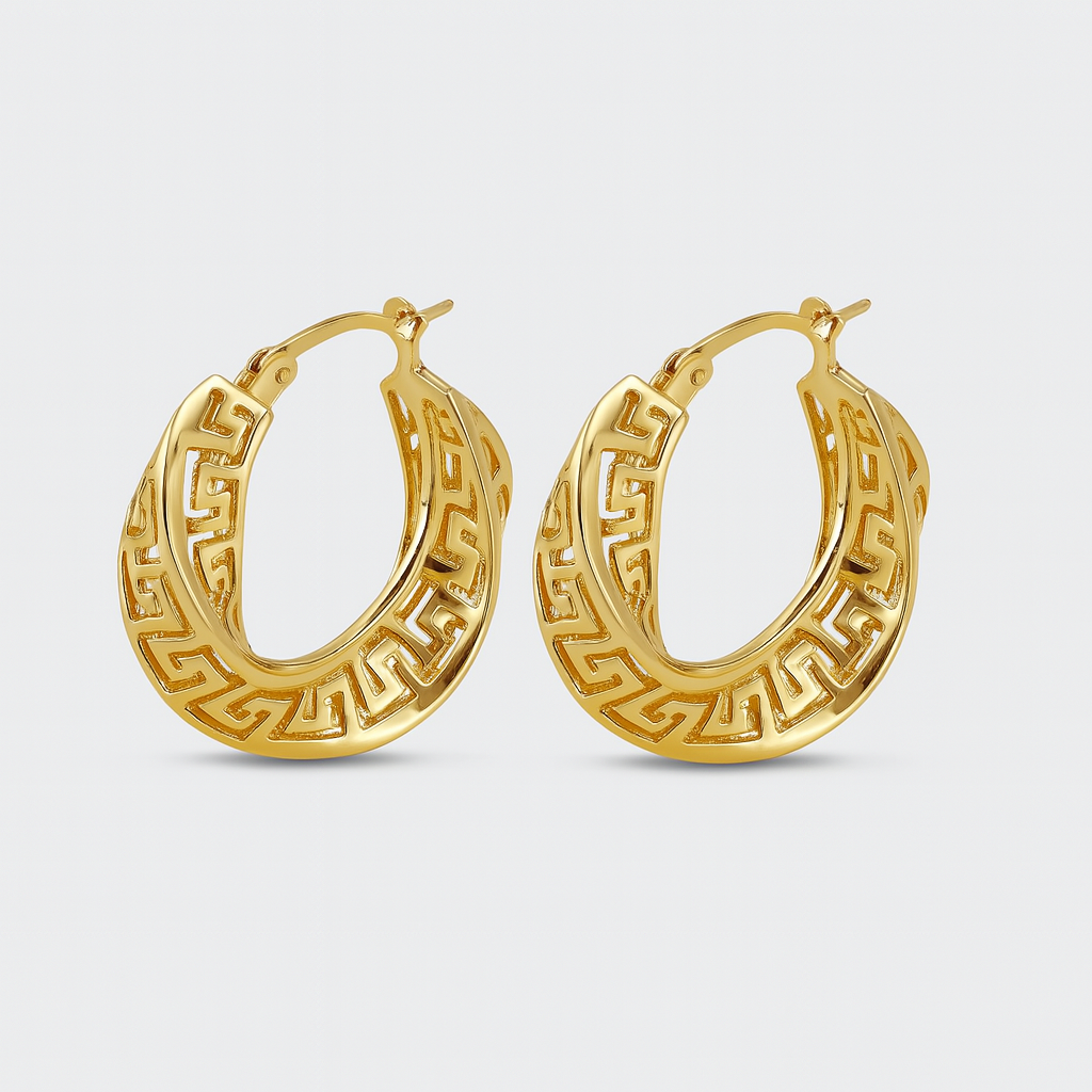 Brincos de argola geométricos gravados e banhados a ouro para mulher - Helga