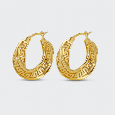Brincos de argola geométricos gravados e banhados a ouro para mulher - Helga