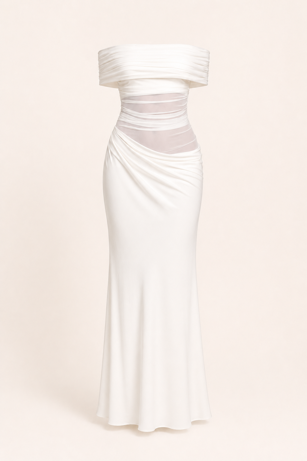 Langes Kleid für Frauen Hochzeitsgäste elegant off-the-shoulder Kleid mit Rüschen - Nadine