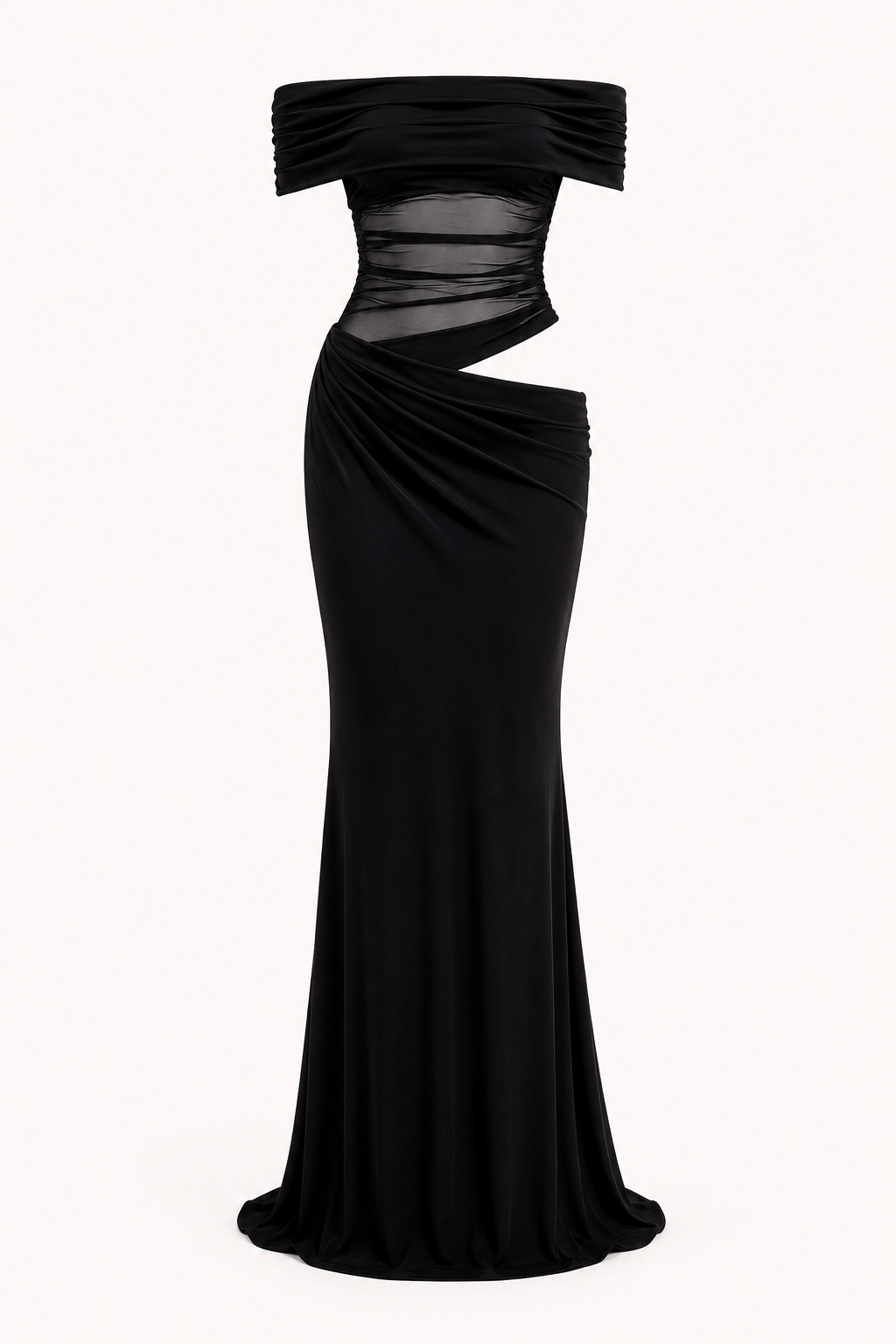 Langes Kleid für Frauen Hochzeitsgäste elegant off-the-shoulder Kleid mit Rüschen - Nadine