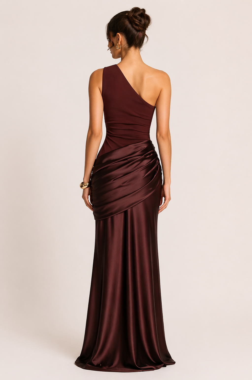 Satin-Abendkleid One-Shoulder mit Drapierung Maxi Festlich