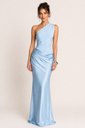Satin-Abendkleid One-Shoulder mit Drapierung Maxi Festlich