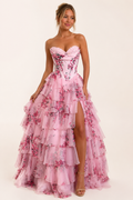 Langes Kleid mit Blumendruck Korsett - Elira