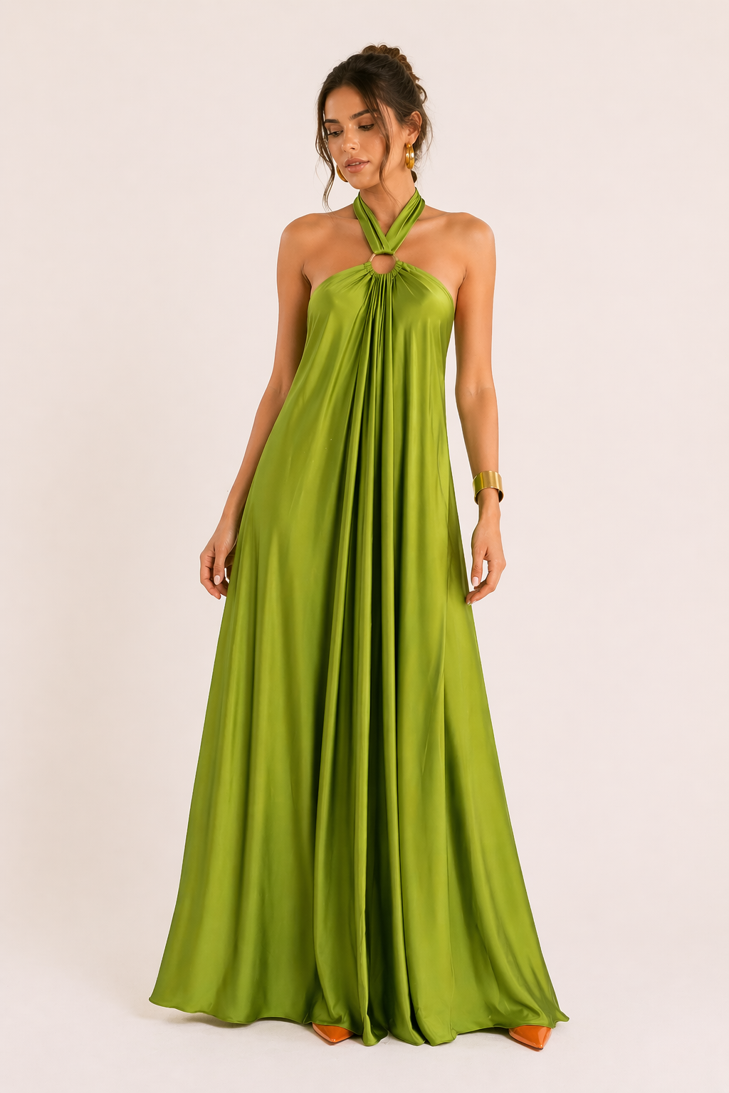 Maxikleid für Damen Halterneck Elegant Fließend Sommerkleid