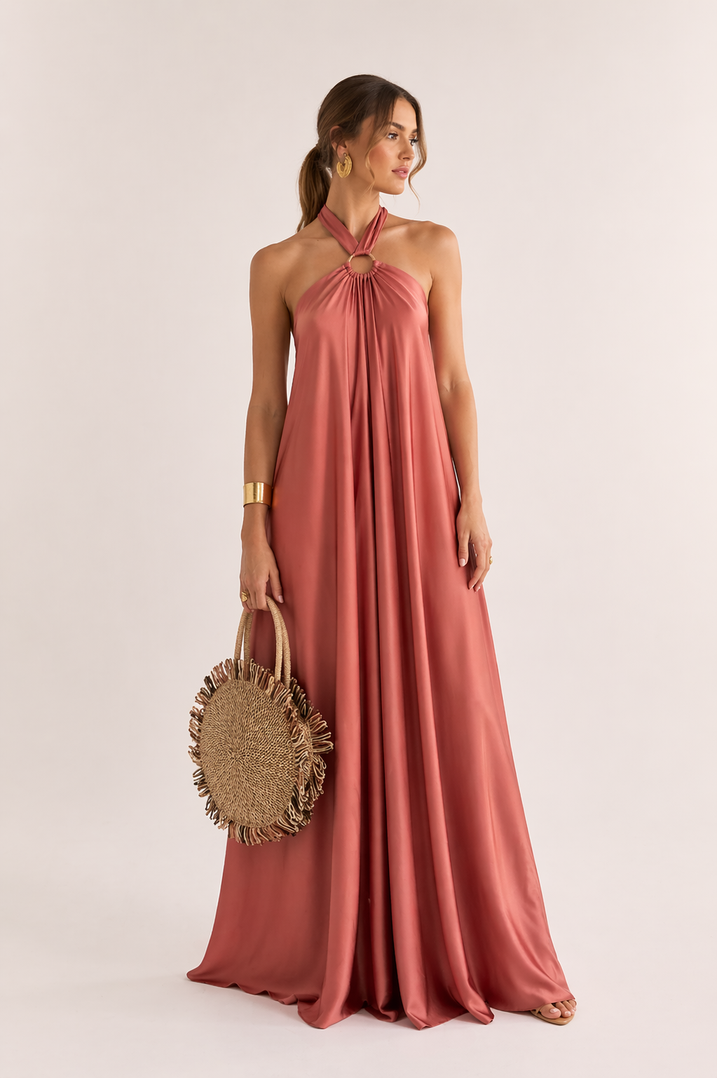 Maxikleid für Damen Halterneck Elegant Fließend Sommerkleid