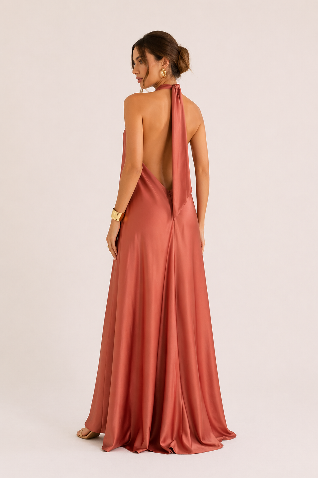 Maxikleid für Damen Halterneck Elegant Fließend Sommerkleid
