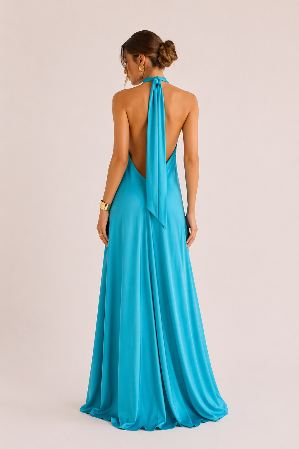 Maxikleid für Damen Halterneck Elegant Fließend Sommerkleid