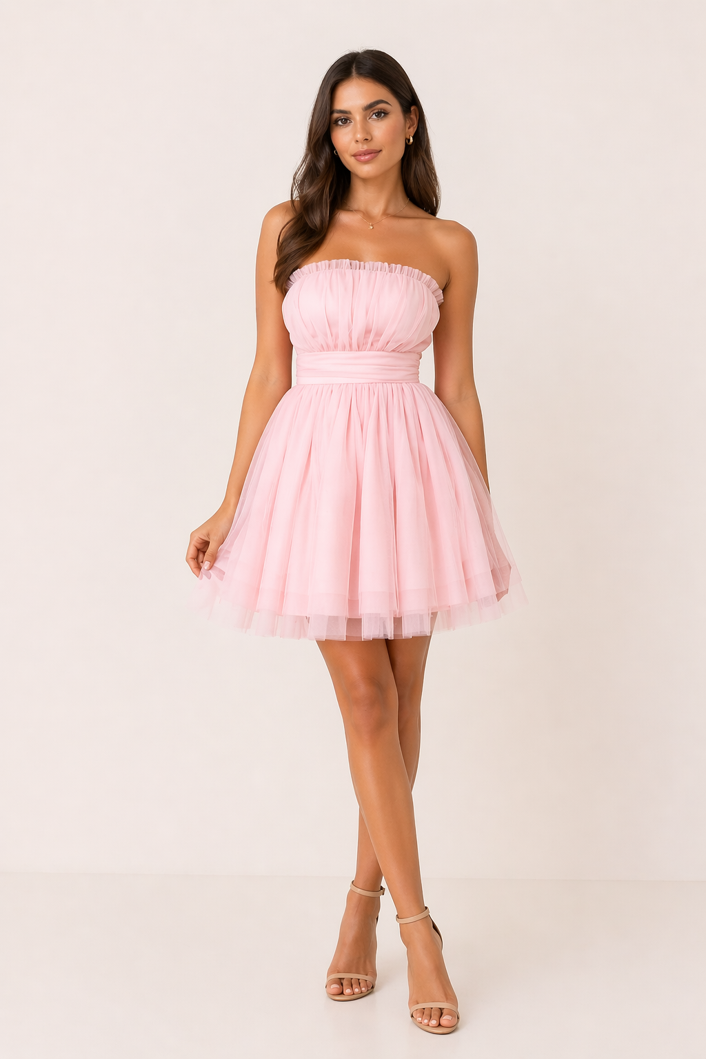 Minikleid für Damen Trägerlos Tüll A-Linie Elegant Partykleid