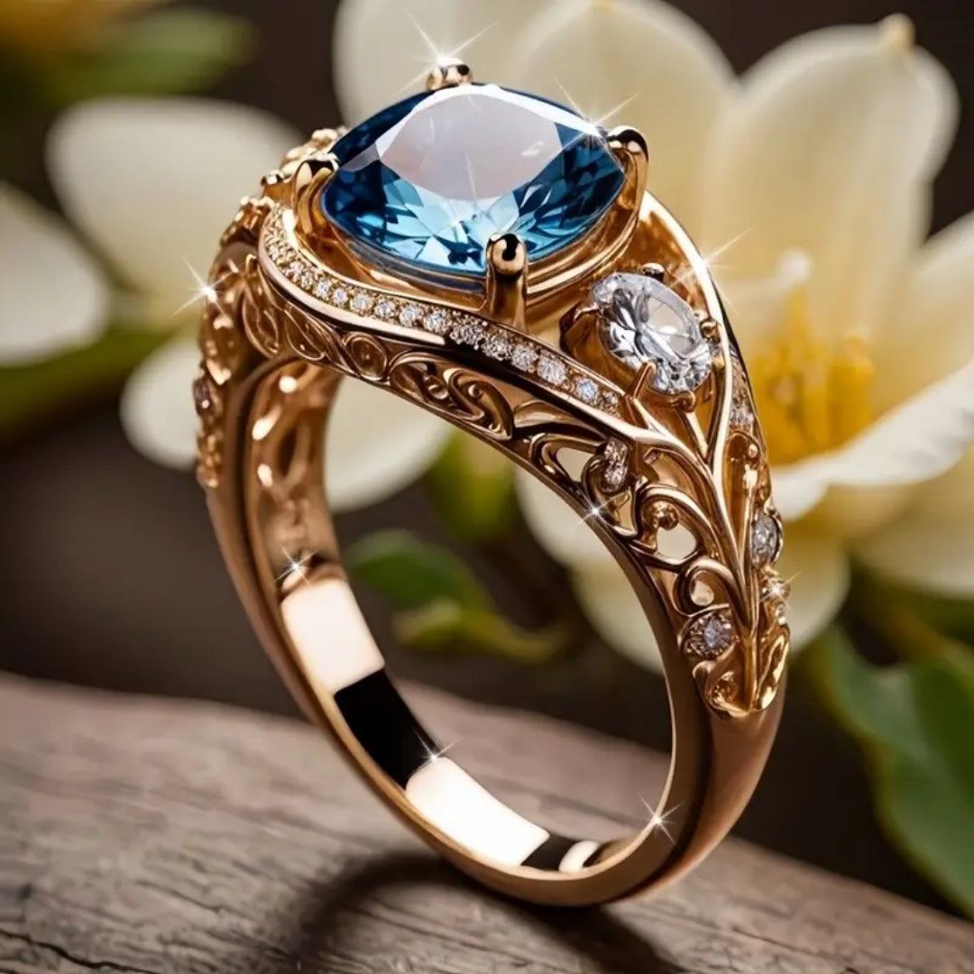 Anel Anello exótico azul claro com ouro oco - Lila