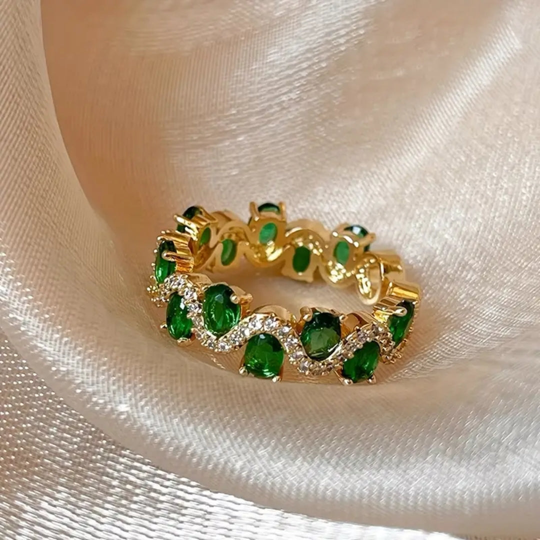 Anel Green Zirconia Trail Gold - Amaya