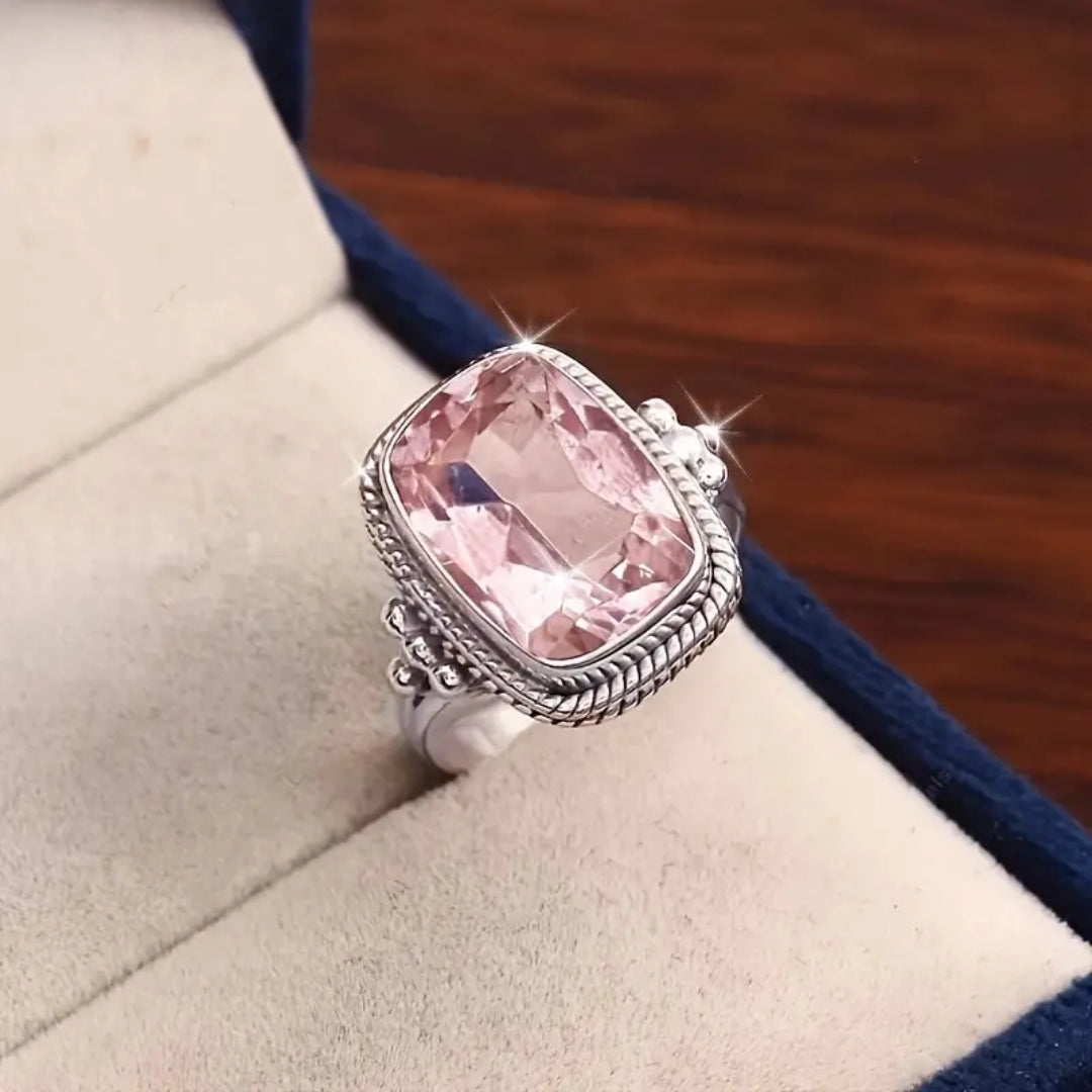 Anel Anello em vidro cúbico rosa prateado - Ari