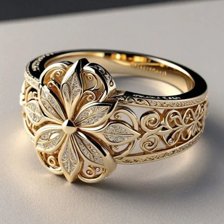 Anel em ouro exótico com zircónias florais - Jadea