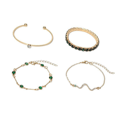 Conjunto de pulseiras douradas com pormenores verdes - Smeralda