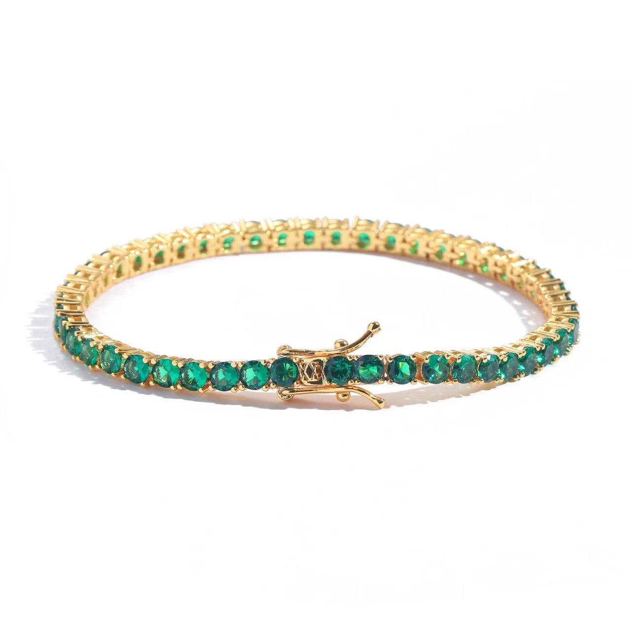 Pulseira de ténis dourada com cristais verdes - Lioria